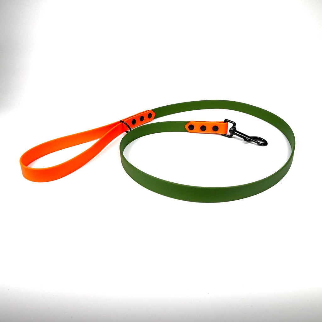 Waterproof Dog Lead - Olive Green/Neon Orange