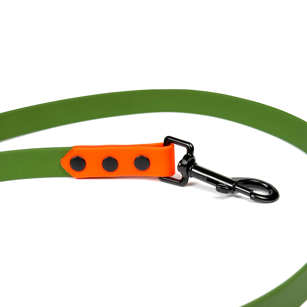 Waterproof Dog Lead - Olive Green/Neon Orange